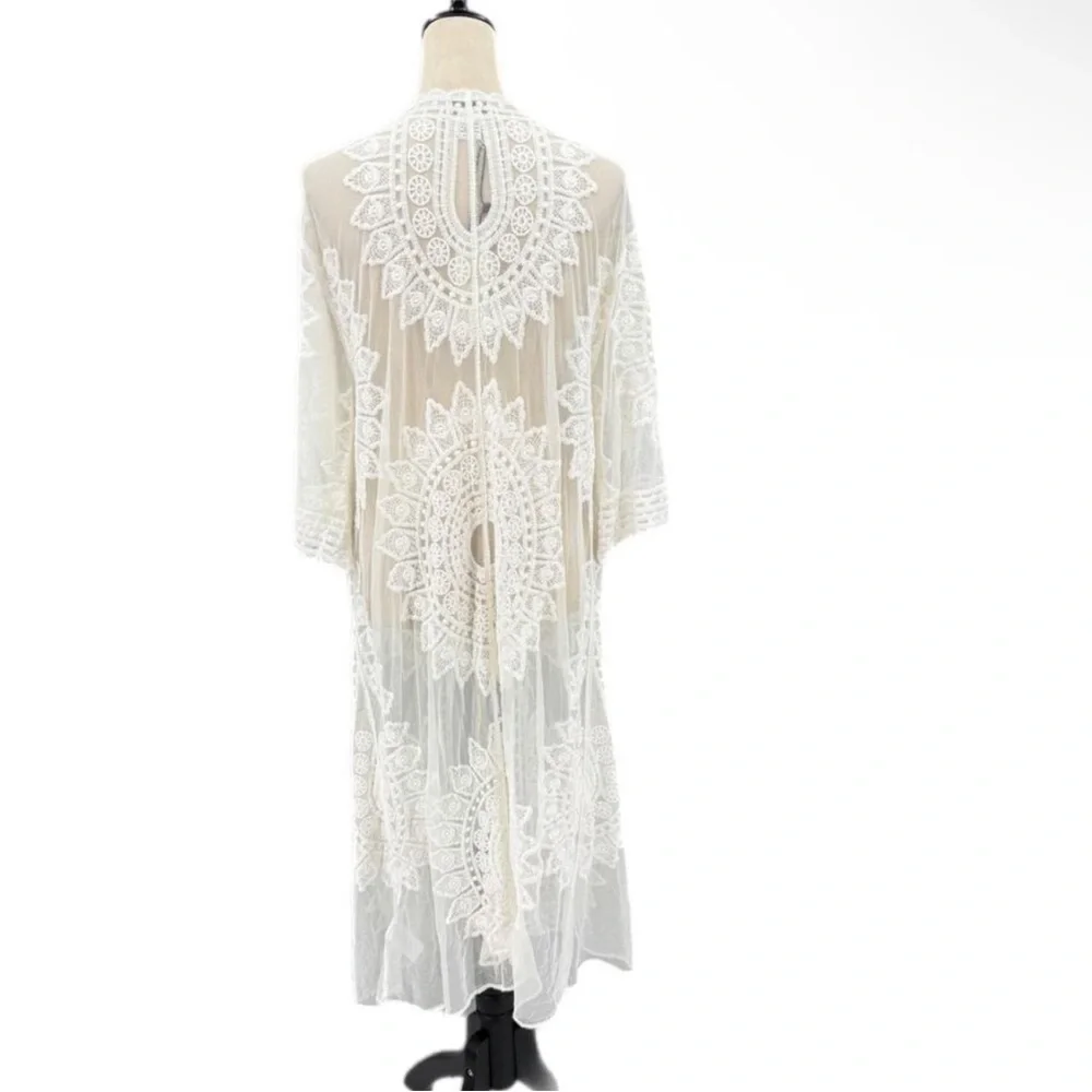 Rachel Zoe Lace Kimono Cover Up Duster White Sheer Bohemian